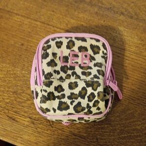 Leopard Print Accessory Pouch - Pink Trim